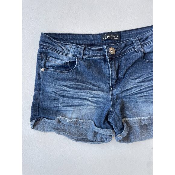 Vtg Y2K L.E.I. Ashley Low Rise Faded Blue Denim Micro Shorts Jorts Junior 11 - Picture 4 of 7